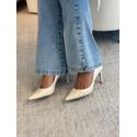 Scarpin Valentina Salto Fino Médio Couro Off White 