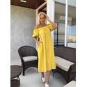 Vestido Manga Bufante Em Linho 100% Italiano Amarelo