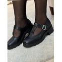 Loafer Mary Jane Tratorada Couro Preto