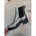 Bota Coturno Chelsea Tratorada Couro Spechio Metalizado Pewter
