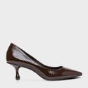 Scarpin Salto Fino Drop Baixo Couro Verniz Marrom Carrano 