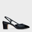 Scarpin Slingback Cap Toe Couro Preto