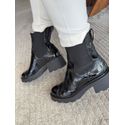 Bota Coturno Chelsea Tratorada Couro Preto Verniz 