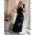 Vestido Lez a Lez Longo Com Paetês Bordados Preto 0209