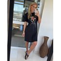 Vestido Lez a Lez Curto Com Estampa E Amarração Preto 1310