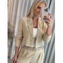Blazer Manga Longa Cropped Alfaiataria Bege