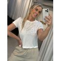T-shirt em Malha Prime com Máxi Strass Off White 