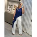 Blusa Assimétrica em Shantung com Ponta Azul