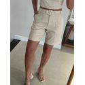 Shorts Vanews Em Linho Com Cinto Bege