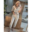 Blusa Manga Flare Ampla com Decote V Bege 