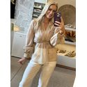 Blusa Morena Rosa Decote Transpassado Manga 7 Oitavos Bege