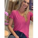 T Shirt Youbasic Manga Curta Com Gola V Nova Iorque Rosa