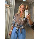 Camisa Nozinho Floreado Em Linho 100% Italiano Marrom