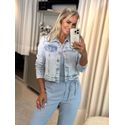 Jaqueta Jeans Marmorizada com Pedraria
