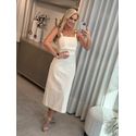 Vestido Maria.Valentina Midi Decote Reto Detalhe Alça Off White