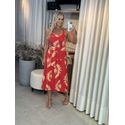 Vestido Maria.Valentina Sólto Decote Reto Com Alça Midi Vermelho