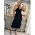 Vestido Midi em Tricô com Decote Frente Única Preto