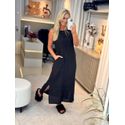 Vestido Midi Em Linho 100% Italiano Preto
