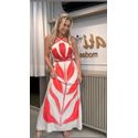 Vestido Longo Cross Neck Estampado com Cinto Bloom 