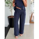 Calça De Linho 100% Italiano Cris Azul Marinho 