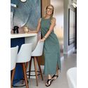 Vestido Youbasic Longo Regata Com Fendas Laterais Verde Algas 1110