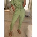 Calça Linho Essencial Com Elástico Na Cintura Cargo Verde 2209