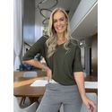 T Shirt Youbasic Manga 3/4 Com Gola V Pequim Verde Militar 1110
