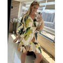 Vestido Lez a Lez Estampado Curto Em Decote V Verde 1310