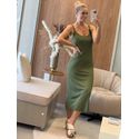 Vestido Lez a Lez Midi Em Malha Canelada Verde Militar 0311 