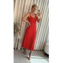 Vestido Lez a Lez Midi Canelado Com Enfeites Metalizados Vermelho 3008