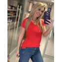 T Shirt Youbasic Manga Curta Com Gola V Nova Iorque Vermelho 