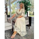 Vestido Lez a Lez Longo Estampado Com Decote Em V E Mangas Amplas 1608