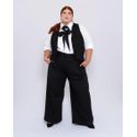 Calça Pantalona Botões 2.0 Linho com Elastano Preta - Plus Size