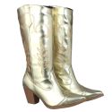 Bota Feminina Western Cano Longo Napa Metalizada Dourada