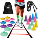 Kit De Treino Funcional Com Escada Vermelho de 7 Degraus 10 Cones 10 Chapéus Chineses Corda Bolsa 