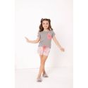 Baby Doll Juvenil em Malha com Blusa Lisa e Short Estampado