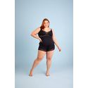 Baby Doll Plus em Liganete Lisa com Detalhe de Renda no Busto e Barra do Short