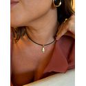 COLAR COURO PRETO E PINGENTE FILHOS BANHADO A OURO 