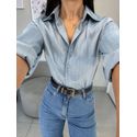Camisa Amélia acetinada cinza azulado