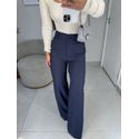 Calça Malu risca de giz azul marinho