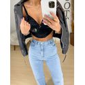 Cropped veludo bordado