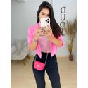 Blazer cropped alfaiataria rosa