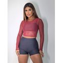 Blusa Tule Manga Longa Vinho Boheme