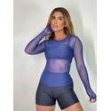 Blusa Comprida Tule Manga Longa Marinho