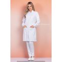 Jaleco Feminino Acinturado em Microfibra Gola Padre Com Punho Manga Longa Branco