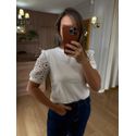 BLUSA MALHA ALGODÃO MANGA RENDA - BRANCA