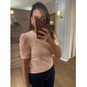 BLUSA MALHA ALGODÃO MANGA RENDA - ROSA