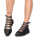 New Creeper Sapato Bico Fino Estilo Veggie Lolita Preto