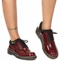 Sapato Colegial Inglês Estilo Veggie Verniz Vinho Baixo