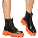 Bota Tratorada Meggie Chelsea Estilo Veggie Preto Laranja